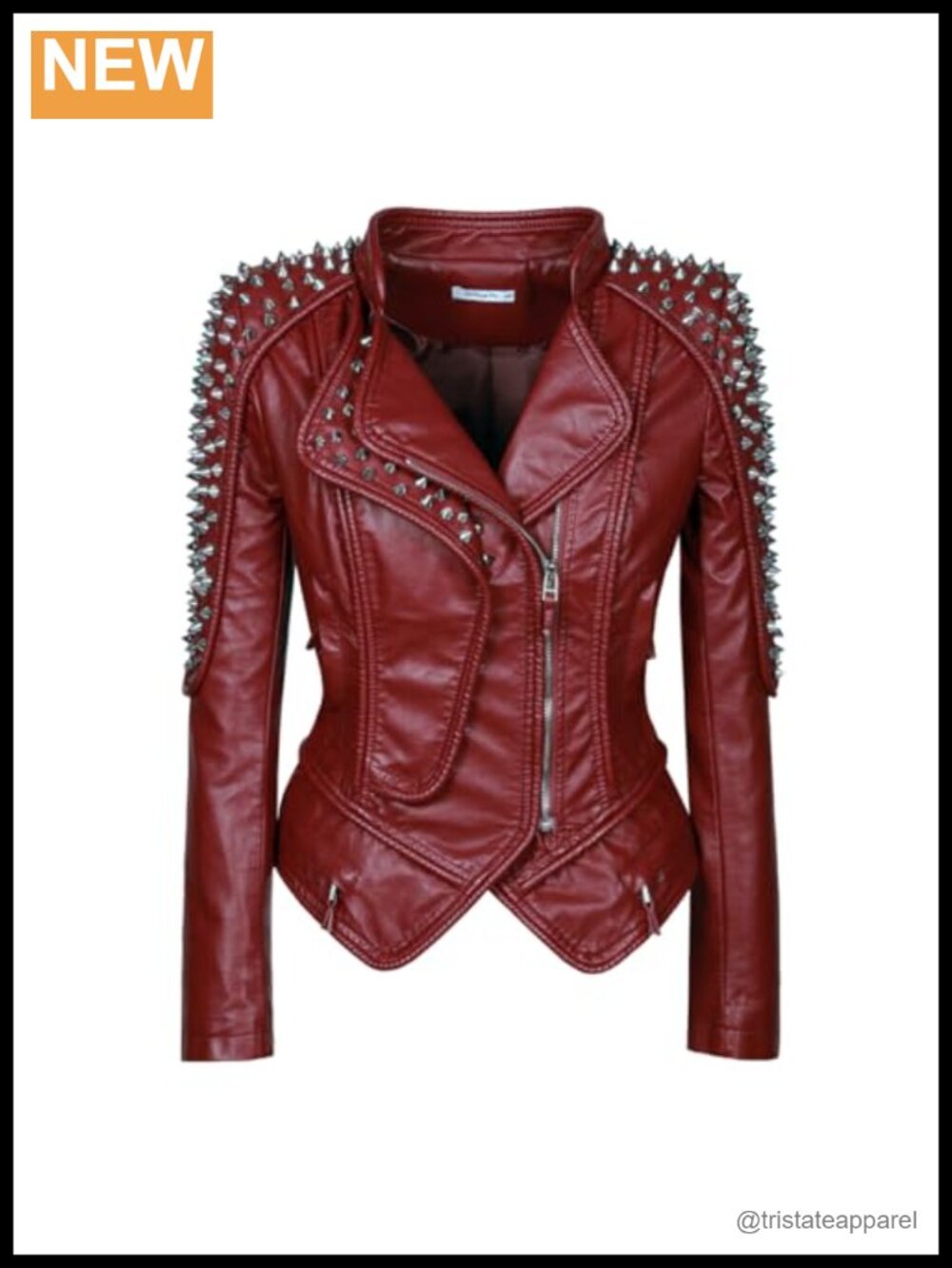 Women's Faux Leather Motorcycle Jacket, Punk Rivet Slim Fit Pu Jacket
